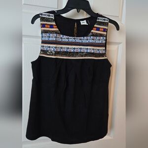 AKEMI + KIN Black Sleeveless Top with Multicolor Embroidery, Size M